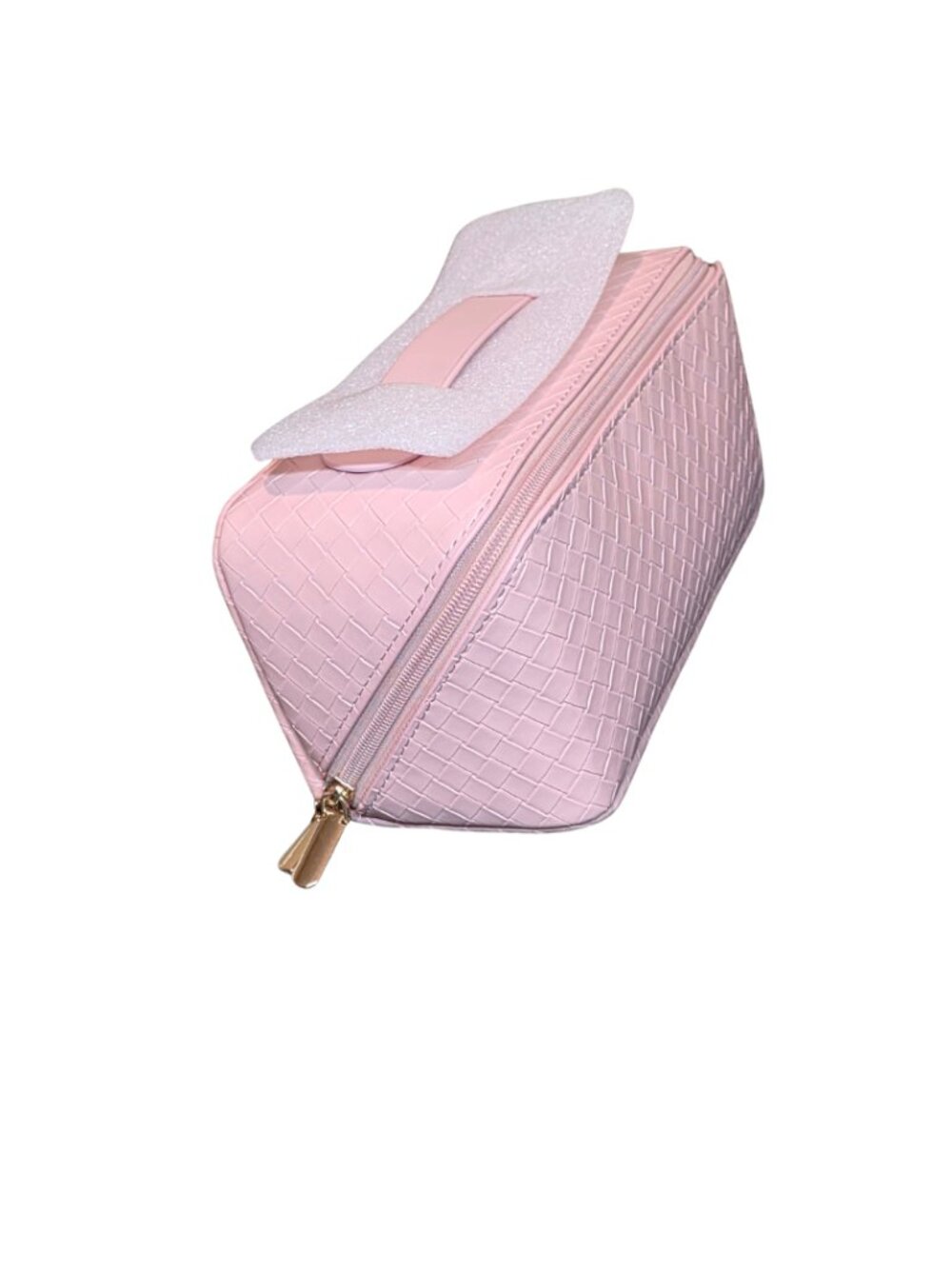 NEW Pink Travel Makeup Bag Large Cosmetic Organizer Case Woven Zip